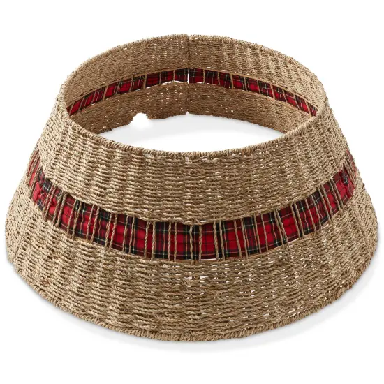 Casafield Christmas Tree Collar, Woven Farmhouse Tree Base Cover with Cord Cut Out {1}