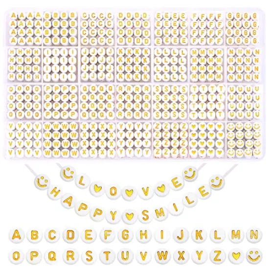 1400 pieces Round Letter Beads for Jewelry Making, 28 Style Gold A-Z Alphabet Acrylic Beads Kits Heart Beads for Bracelets Making (4 * 7mm) {2}