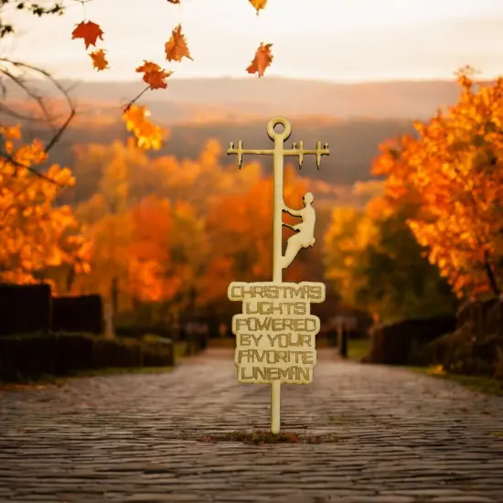 Ornament - Christmas Lights Powered by Your Favorite Lineman - Raw Wood 3x9in {2}