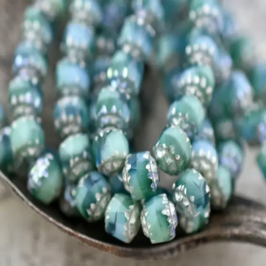 Antique Silver AB Washed Blended Turquoise Fire Polish Cathedral Beads {7}