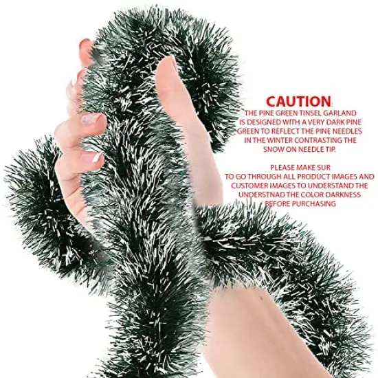 Christmas Tree Pine Green Frost Tip Tinsel Garland Snowy Metallic Streamers Green White Tinsel Garland Celebrate a Holiday Party Ceiling Hanging Decors Indoor and Outdoor Disco Party Supplies {1}