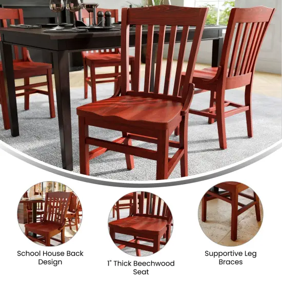 Emma and Oliver School House Back Wooden Restaurant Dining Chair Mahogany {3}