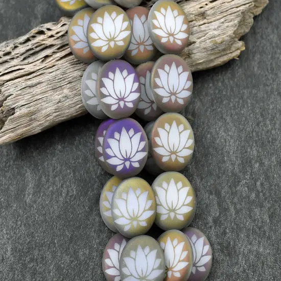 *8* 16mm Matte White Metallic Iris Laser Tattoo Lotus Flower Coin Beads {3}