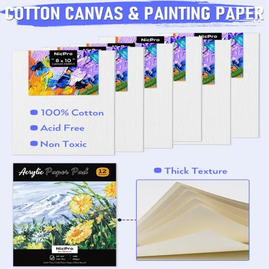 34PCS Art Painting Supplies Kit,12 Colors Acrylic Paint,Table Easel,6 Canvas Panels,10 Brushes {4}