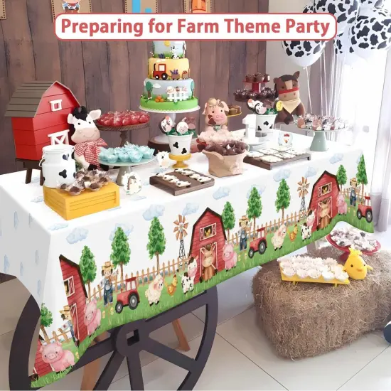 3 Pieces Farm Animal Rectangular Plastic Table Cover {2}