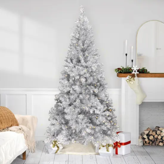 Northlight Pre-Lit Artificial Tinsel Christmas Tree - 9' - Silver - Clear Lights {1}