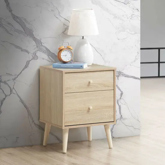 Costway Nightstand 2-Drawer Beside End Side Table w/Rubber Legs {3}