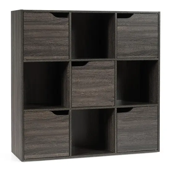 Costway 9 Cube Bookcase Cabinet Wood Bookcase Storage Shelves Room Divider Organization Gray/White {1}
