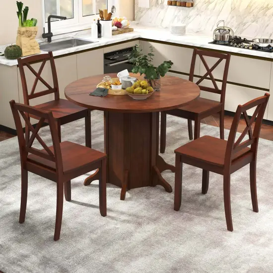 Costway 42" Wooden Kitchen Table Round Dining Table with Pedestal Base for 4-6 People {4}