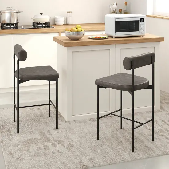 Costway 26" Upholstered Bar Stools Set of 2 with Padded Cushion & Backrest Footrest Brown/Gray {2}