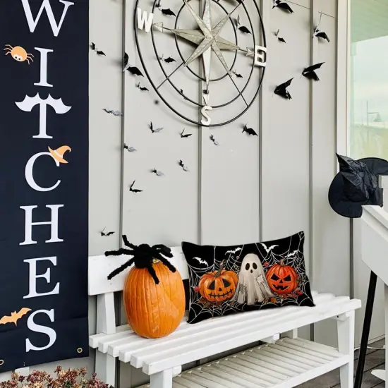 Jack O Lantern Orange Pumpkin Bat Black Outdoor Lumbar Cushion Cases Decoration {6}