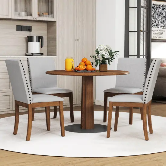 Costway Upholstered Dining Chairs Set of 2/4 with Nailhead Trim Rubber Wood Legs Padded Seat {2}