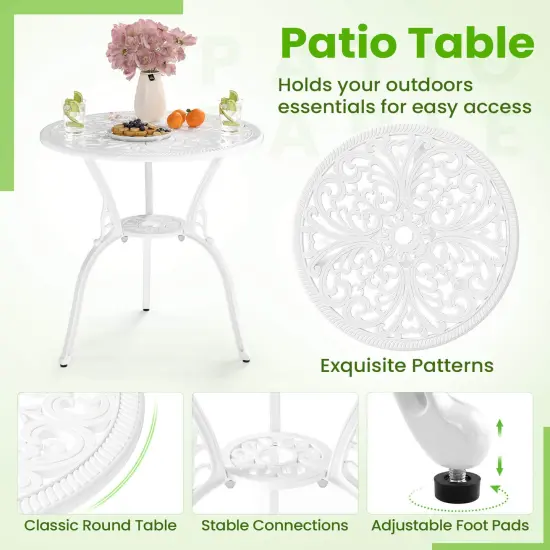 Costway 3 PCS Patio Bistro Set with Umbrella Holes Outdoor Bistro Set for Front Porch White/Green {6}