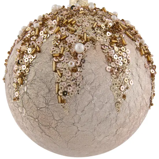 Northlight Beaded Sequin Shatterproof Christmas Ball Ornament - 4" - Champagne Gold {6}