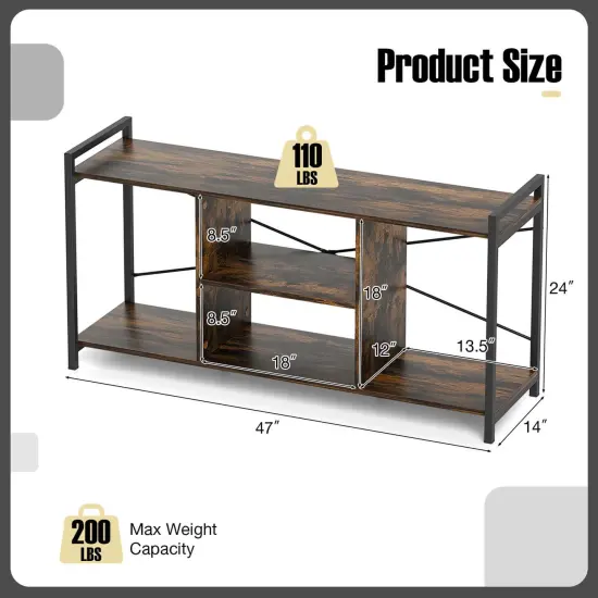 Costway 3-tier TV Stand for 55" TVs with 4 Open Shelves Heavy-duty Metal Frame for Bedroom {3}