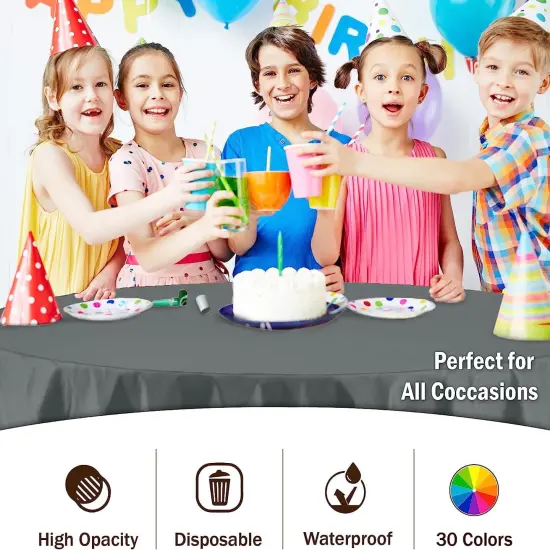 Exquisite Disposable Round Plastic Tablecloths &ndash; 12 Pack 84" Disposable Table Cloths &ndash; Indoor/Outdoor Party Tablecloth &ndash; Round Plastic Table Cover for Events & Party Supplies Silver {2}