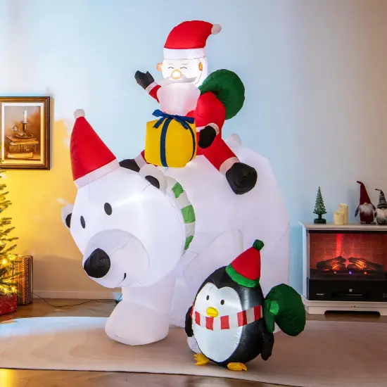 Costway 7 FT Tall Inflatable Polar Bear with Penguin Gift Bags & Gift Box Shaking Head {4}