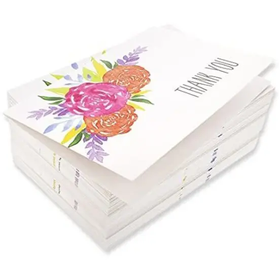 Thank You Cards, Floral Watercolor Bulk Set with Envelopes (5.1 x 3.7 In, 120 Pack) Multicolor {7}