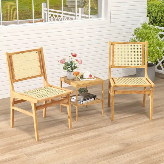 Costway 1/2 PCS Rattan Dining Chair withNatural Cane Woven Backrest & Seat & Teak Wood Frame {4}