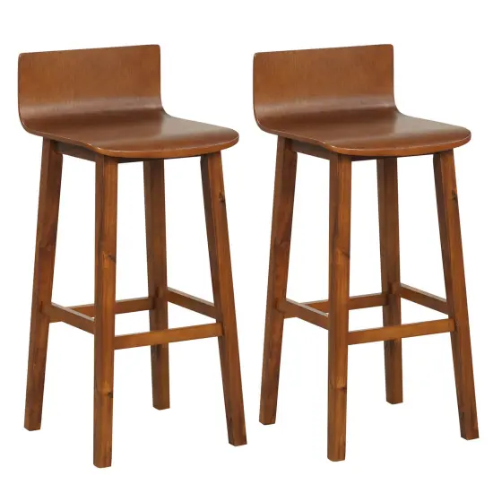 Costway 29" Wood Bar Stools Set of 2/4 with Solid Back & Seat Mid Century Bar Chairs {7}