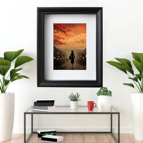 7 &frac34;x9 &frac34;" Black Frame with Acid-Free Mat &ndash; Deep Design for Hanging or Standing, Front Plastic Protection {4}