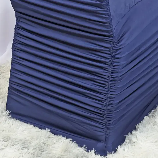 1 Piece Navy Blue Rouge Chair Cover, Ruffled Stretch Spandex for Banquet Chairs {4}