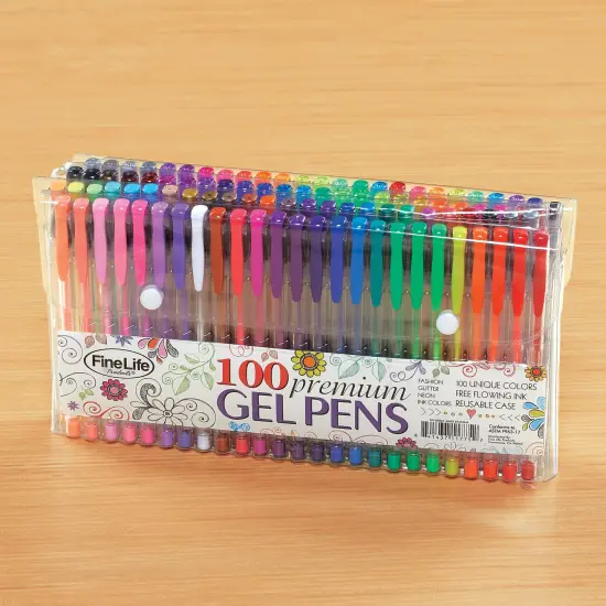 Collections Etc Colorful Gel Pens with Travel Case - Set of 100 {1}