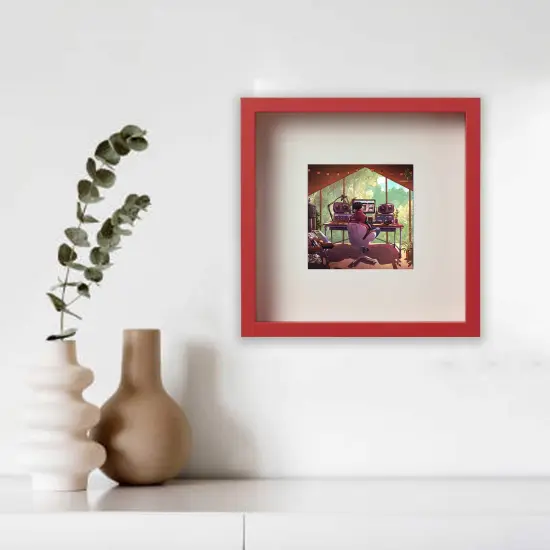9 &frac34;x9 &frac34;" Red Frame with Acid-Free Mat & ALFTA Adhesive Hook &ndash; Deep Design for Hanging or Standing {3}
