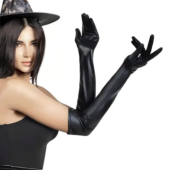 Over-The-Elbow 23 Inch Leatherlike Adult Costume Gloves | Black {4}