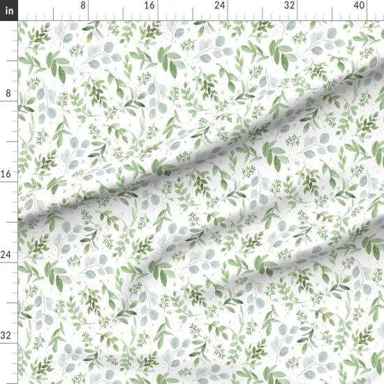 Various Fabrics by the Yard or Fat Quarter Soft Greenery Leaves Watercolor Botanical Hand Painted Eucalyptus Small Repeat Pattern Custom Printed Fabric by Spoonflower {1}
