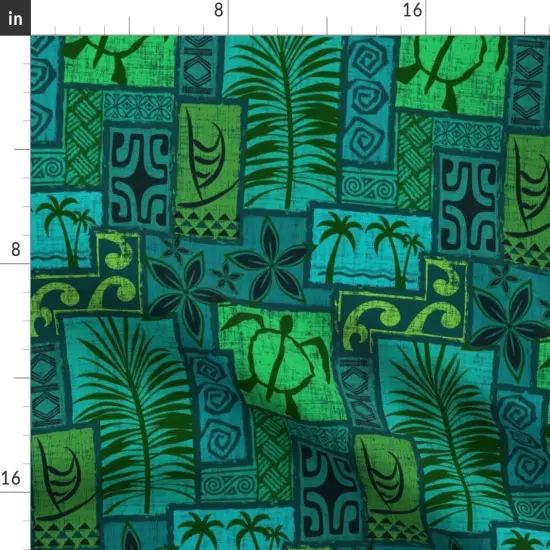 Various Fabrics by the Yard or Fat Quarter Hawaiian, Moku Malihini, Blue, Green, Turtle, Tiki, Tropical, Polynesian, Island, Mid Century, Vintage, Retro Custom Printed Fabric by Spoonflower {2}