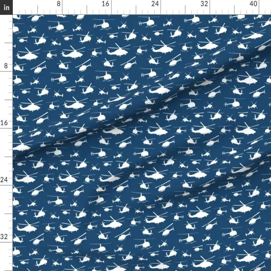Various Fabrics by the Yard or Fat Quarter Navy Blue White Small Helicopters Aviation Airplane Flight Military Custom Printed Fabric by Spoonflower {1}