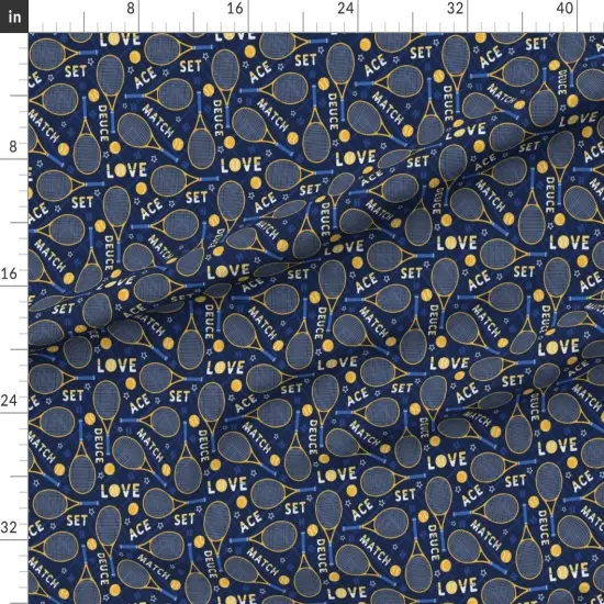 Various Fabrics by the Yard or Fat Quarter Blue Tennis Terms Court Sport Exercise Athlete Whimsical Fun Country Club Yellow Custom Printed Fabric by Spoonflower {1}