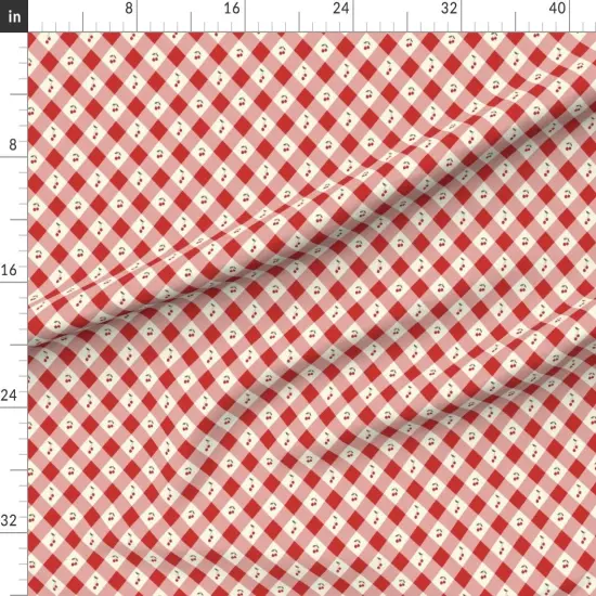 Various Fabrics by the Yard or Fat Quarter Red And White Checkerboard Cherry Vintage Check Kitchen Fruit Farmhouse Plaid Custom Printed Fabric by Spoonflower {1}