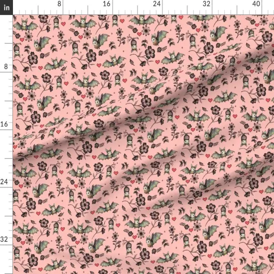 Various Fabrics by the Yard or Fat Quarter Hearts Bat Bats Flowers Halloween Wildlife Floral Pink Nature Red Background Custom Printed Fabric by Spoonflower {1}