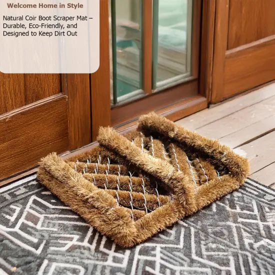 Gardenised Heavy-Duty Boot Scraper Brush Natural Coir Bristles on Durable Wire Frame for Outdoor Mud and Dirt Removal, Ideal for Cleaning Work Boots Hiking Shoes and Garden Footwear, 12x14 Inches {2}