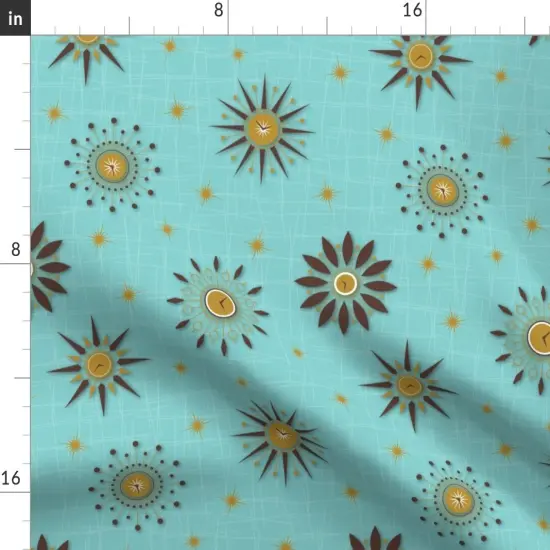 Various Fabrics by the Yard or Fat Quarter Vintage 1960S Teal Brown Retro Gold Kitsch Aqua Ivory Custom Printed Fabric by Spoonflower {2}