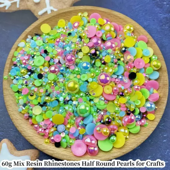 Mix Flatback Pearls and 60g Resin Rhinestone - 3mm-10mm (Blue Green Pink Series) {3}