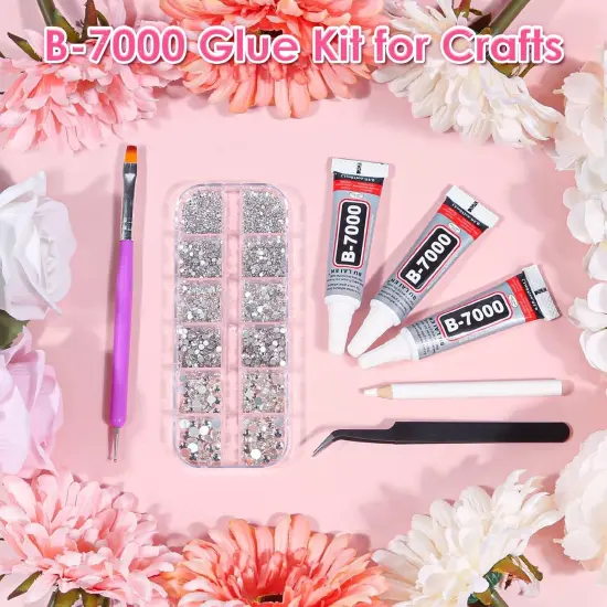 2100Pcs Flat Back Glass Rhinestones with Tweezers and Glue - Clear {3}