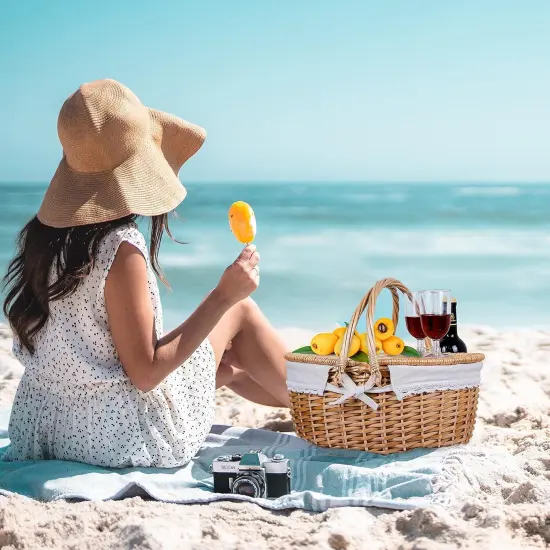 Picnic Basket with Lid and Handle Sturdy Woven Body with Washable Lining {5}