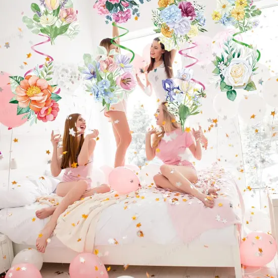 24 PCS Flower Hanging Swirls Decorations Floral Party Decorations, Spring Summer Flower {3}