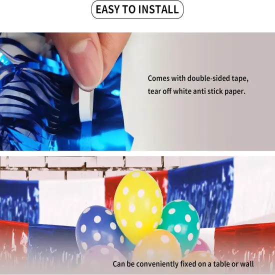 4th of July Decorations 4 Pack Tinsel Foil Fringe Garland Curtains Streamers Hanging Red White Blue Fringe Backdrop Banner for Parade Floats Decorations 4th of July America Patriotic Day Memorial Day {3}