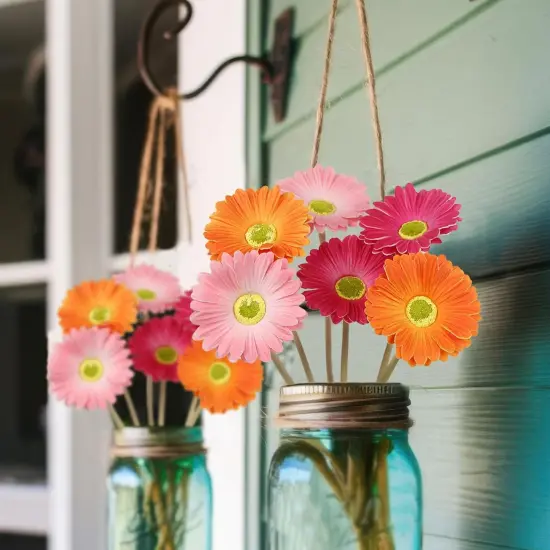 6 Pcs Artificial Summer Tabletop Decor Gerbera Daisies Flowers Artificial Daisy Bouquet Fake Daisy Stems Faux Flowers Bulk Artificial Flowers Wildflowers Silk Flowers for Wedding Bridal Bouquet Party Home Kitchen {3}