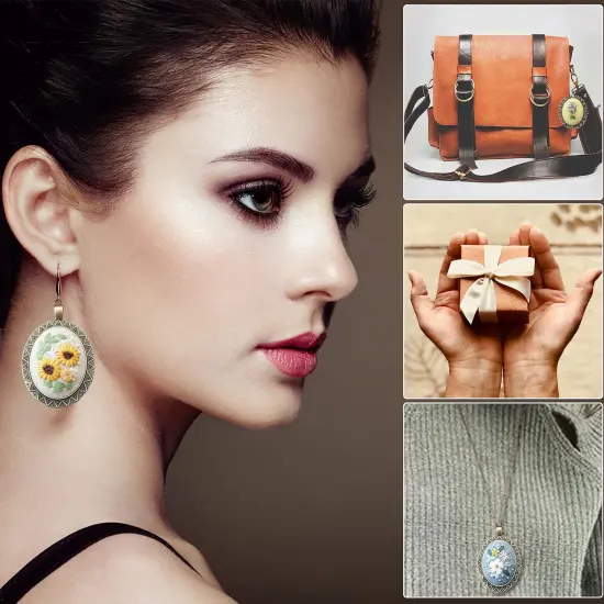 ZOCONE 4 Packs Embroidery Necklace Kit, Embroidery Pendant Kit Mini Cross Stitch Kit with Hoop, Necklace, Pendant, Stamped Pattern Cloth, Instructions, etc., Embroidery Kit for Adults {5}