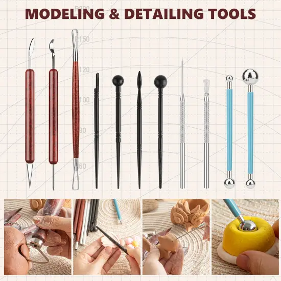 23PCS Clay Tools Sculpting, Ceramic & Pottery Modeling Tool, Ceramics Tools Set, Polymer Tools Kit, Air Dry Clay Tools for Carving, Molding, Pottery Wheel, Crafting Supplies, Pros, Beginners, Adults {6}