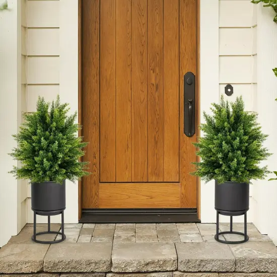 2-Pack Artificial Cedar Topiary Ball Tree 22" Faux Shrub Brush Potted Tree Set {4}