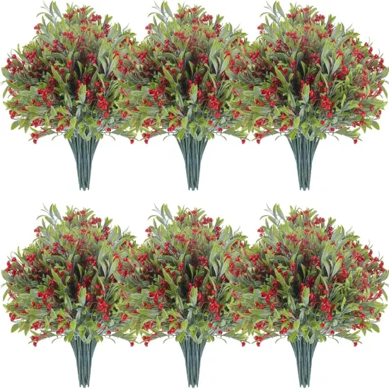 10 Bundles Artificial Flowers Outdoor UV Resistant Fake Flowers No Fade Indoor Faux Hanging Plants Window Box Garden Front Porch Decorating (Deep Red) {6}