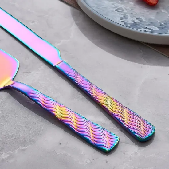 Rainbow Cake Cutting Set, Stainless Steel Cake Knife and Server Set, Cake Pie Cutter Set for Wedding, Birthday, Party {3}