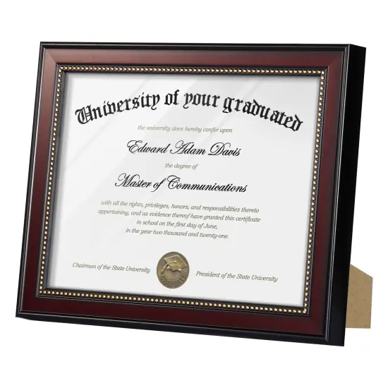 8.5x11 Diploma Certificate Frame with High Definition Glass, Degree Document Frame for Wall and Tabletop, Mahogany with Gold Beads, 1 Pack {1}