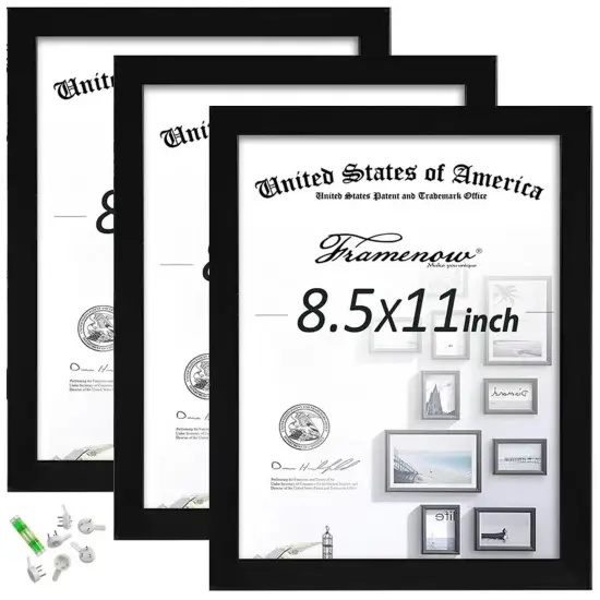 Framenow,8.5x11 Picture Frames Set of 3, Made of Real High Definition Glass and Solid Frame to Display Certificate or Pictures 8.5x11,To Wall and Tabletop Mounting, black. (8.5x11'') {1}